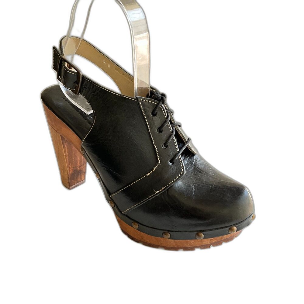Bed Stu Cobbler Magnet Leather Oxford Slingback Wood Clogs 9